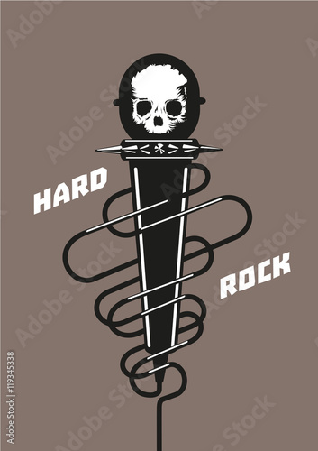 Rock microphone with a skull. Music poster.