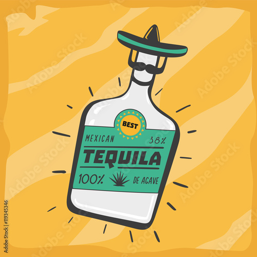 Vintage poster with a tequila bottle.