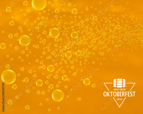 Beer bubbles background with Oktoberfest triangle label. Vector illustration.