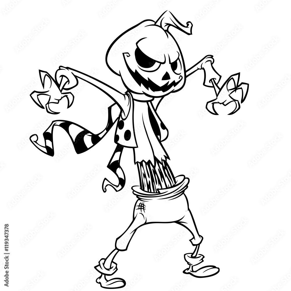 Fototapeta premium Halloween pumpkin head scarecrow outlines, vector postcard for Halloween holidaypumpkin_2