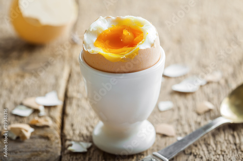 Traditional breakfast with perfect soft boiled egg . International cuisine food.