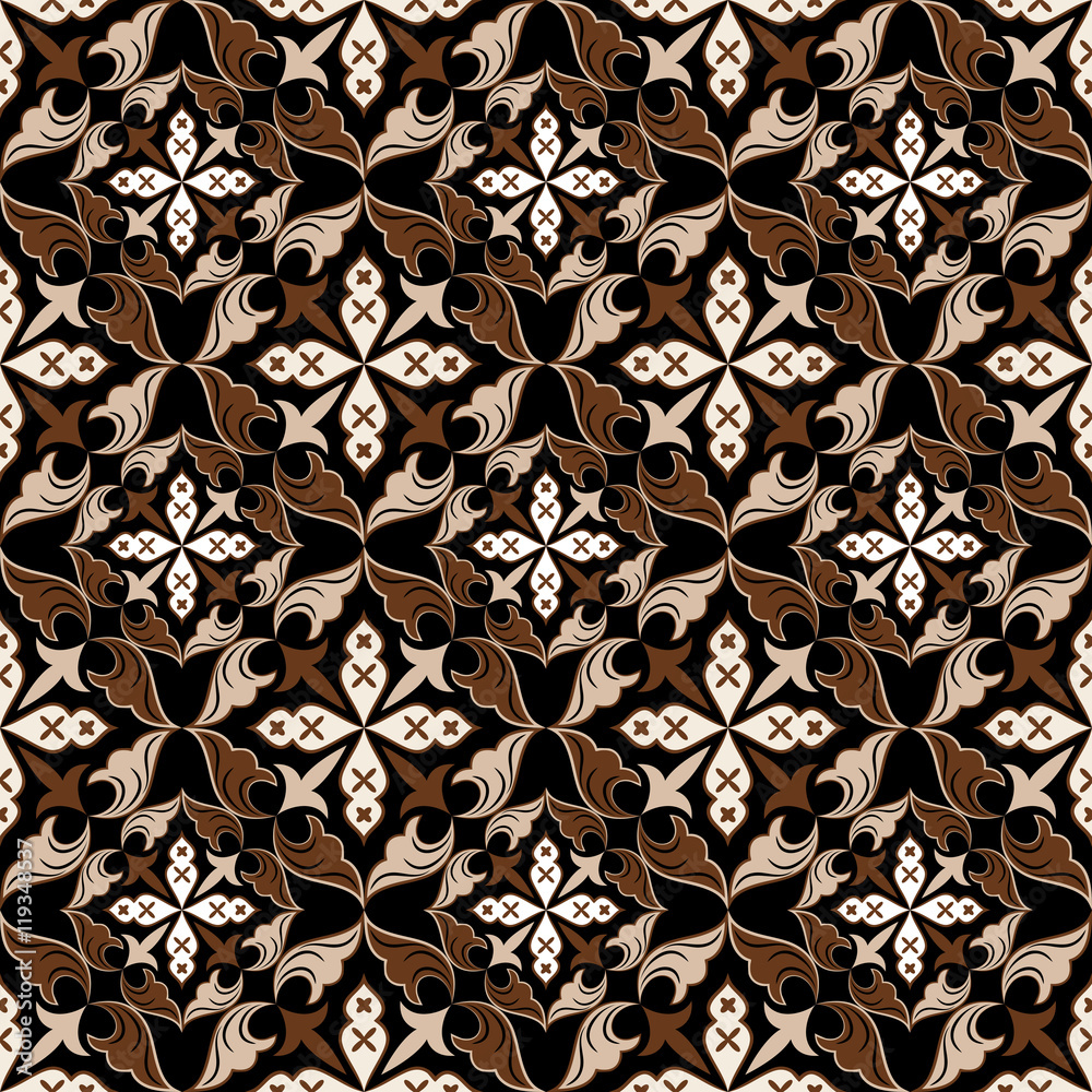 Seamless beige and brown vintage floral vector pattern.