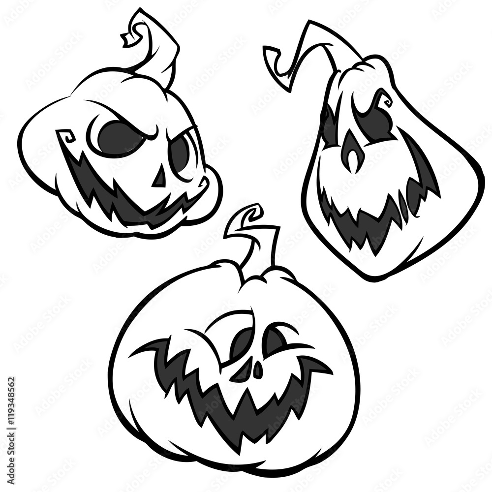 Vector set of Back And White Scaring Halloween Pumpkins with various expressions. Cartoon coloring characters outlinesexpressions. Cartoon coloring characters outlines Vector set of Back And White Scaring Halloween Pumpkins with various expressions. Cartoon coloring characters outlinesexpressions. Cartoon coloring characters outlines