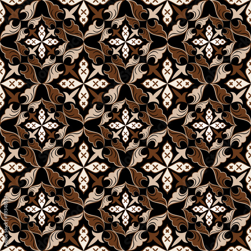 Seamless beige and brown vintage floral vector pattern.