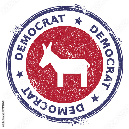 Grunge broken democrat donkeys rubber stamp. USA presidential election patriotic seal with broken democrat donkeys silhouette and Democrat text. Rubber stamp vector illustration.