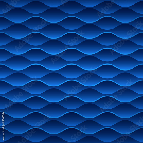Blue seamless wavy geometric vector wallpaper pattern.