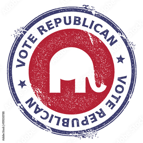 Grunge republican elephants rubber stamp. USA presidential election patriotic seal with republican elephants silhouette and Vote Republican text. Rubber stamp vector illustration.