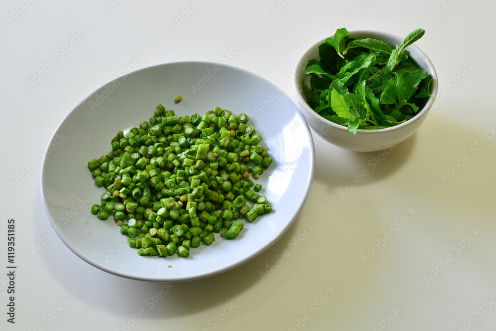 Cow-Pea Slice with Basil for Cooking the Thai Food Cow-Pea Slice with Basil for Cooking the Thai Food
