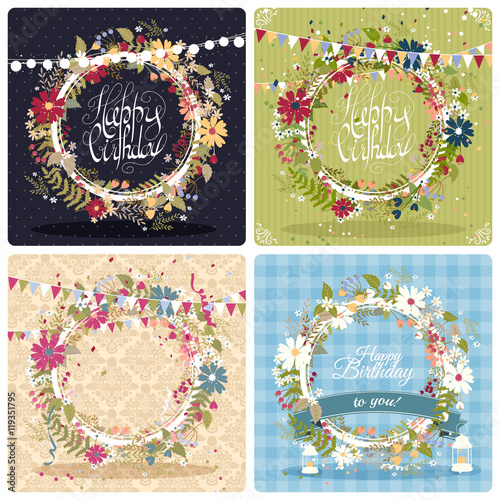 Принти на полотні Collection of beautiful birthday greeting cards