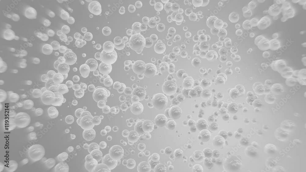 Gray abstract 3D background. Spin bubbles, chaotic motion