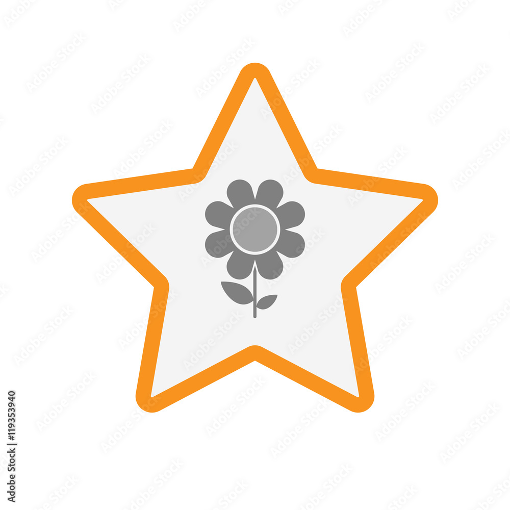 Isolated line art star icon with a flower Isolated line art star icon with a flower