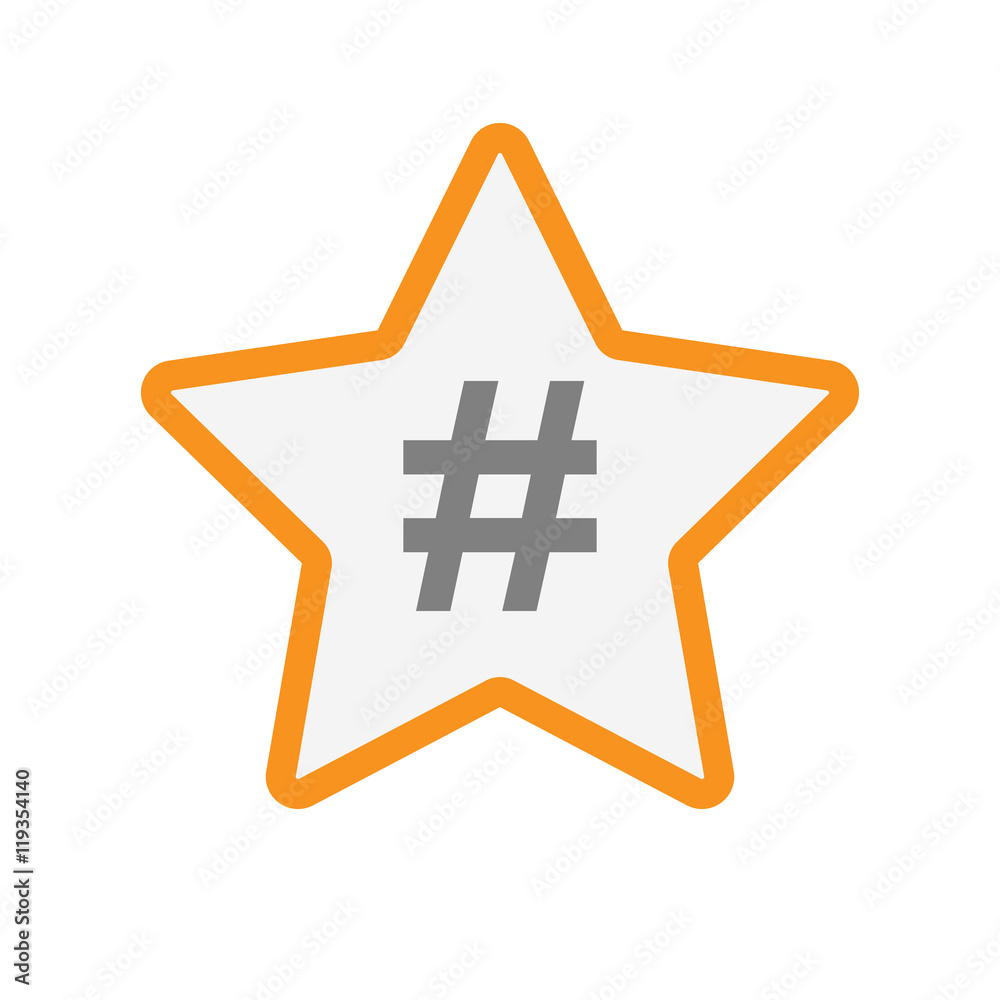Isolated line art star icon with a hash tag Isolated line art star icon with a hash tag