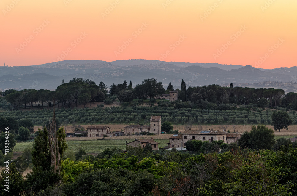 Umbria, sunset on the hills near Assisi