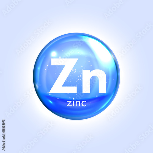 Zinc mineral blue icon. Vector 3D drop pill capsule photo