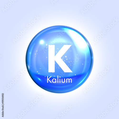 Kalium mineral blue icon. Vector 3D drop pill capsule