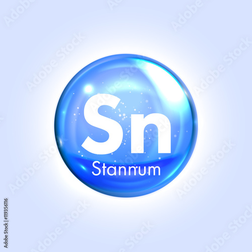 Stannum mineral blue icon. Vector 3D drop pill capsule