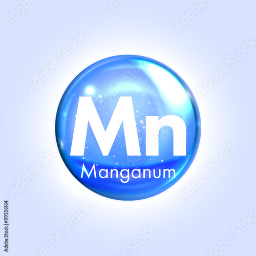 Manganum mineral blue icon. Vector 3D drop pill capsule