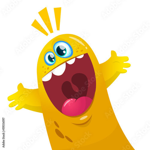 Cartoon yellow blob monster. Halloween vector illustration of excited monster