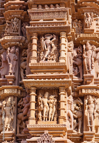 Bas-relief at famous ancient temple in Khajuraho, India