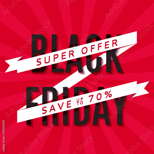 Red background for Black Friday. Discount and promotion banner. Vector advertising label.