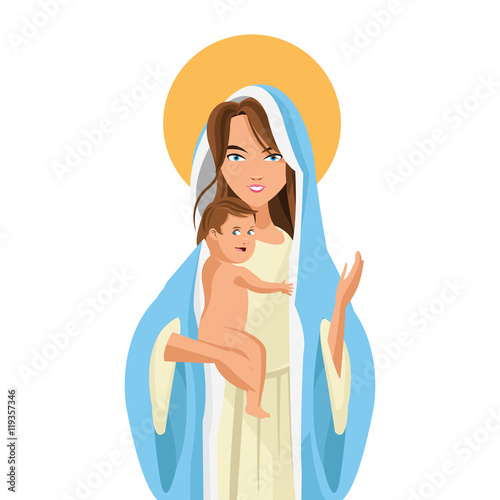flat design holy mary holding baby jesus icon vector illustration