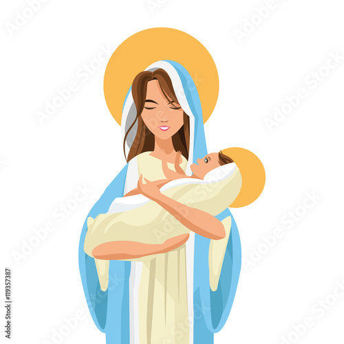 flat design holy mary holding baby jesus icon vector illustration