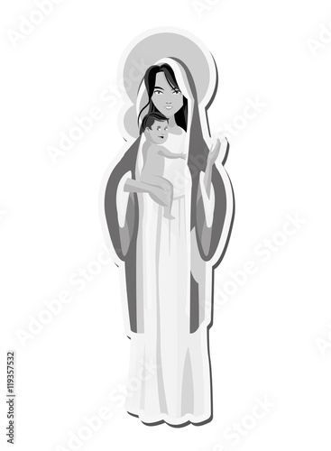 flat design holy mary holding baby jesus icon vector illustration