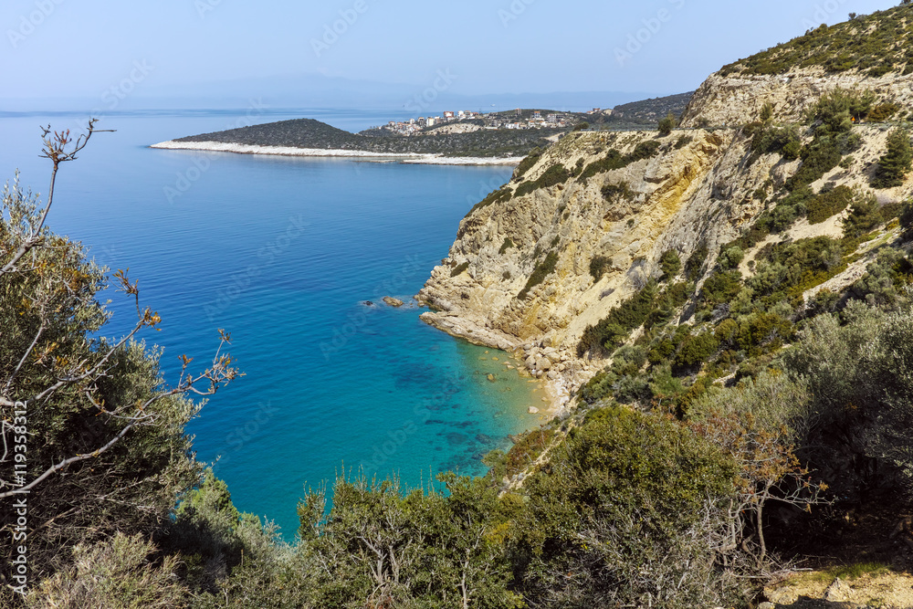 Amazing small beach with blue waters in Thassos island, East Macedonia and Thrace, Greece Amazing small beach with blue waters in Thassos island, East Macedonia and Thrace, Greece