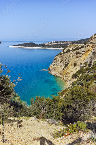 Amazing panorama with blue waters in Thassos island, East Macedonia and Thrace, Greece 