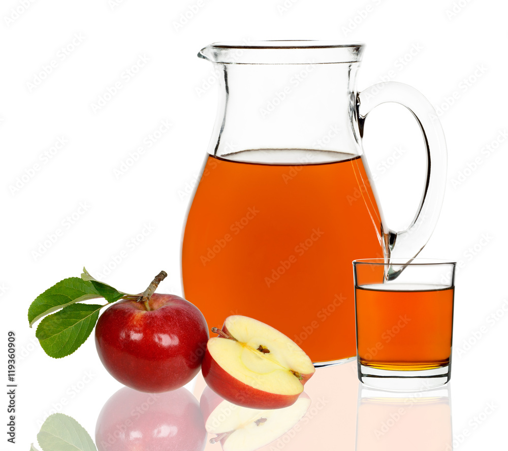 apple juice in a glass and carafe