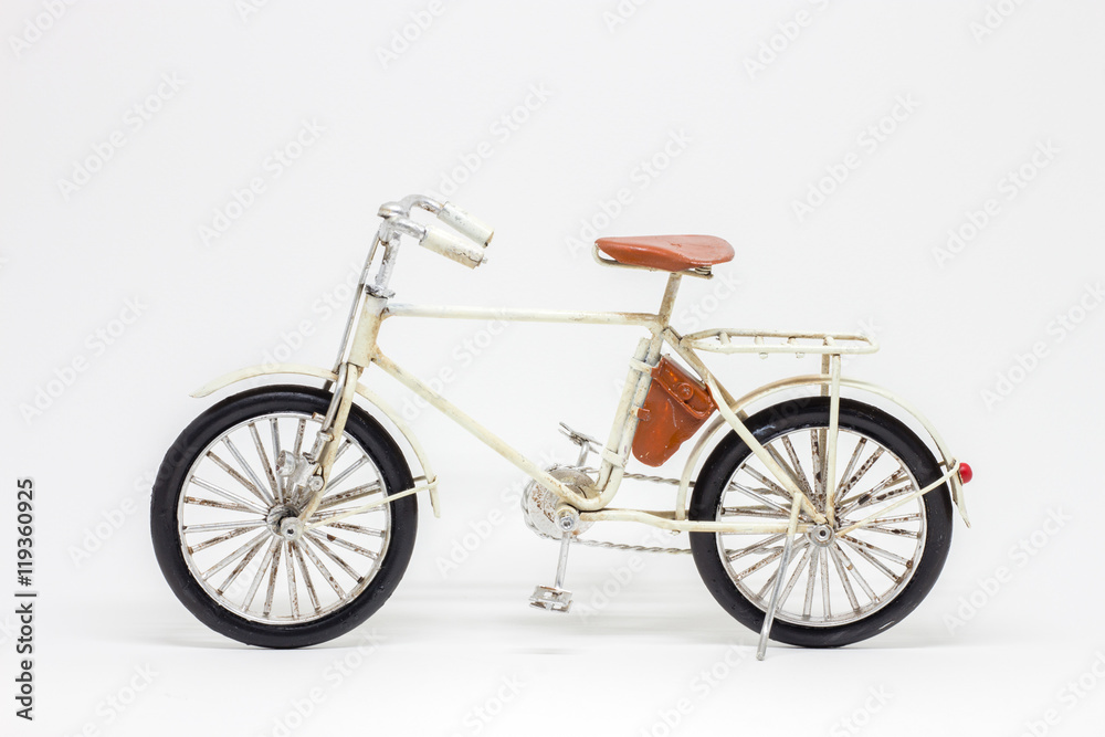 Hand made white bicycle model isolated on white background