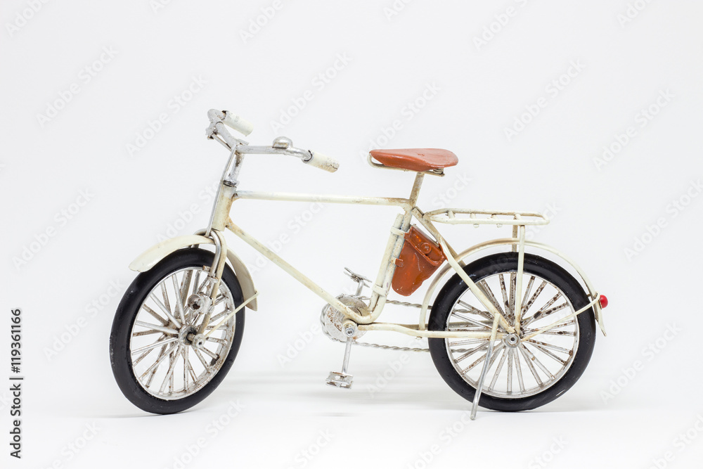 Hand made white bicycle model isolated on white background