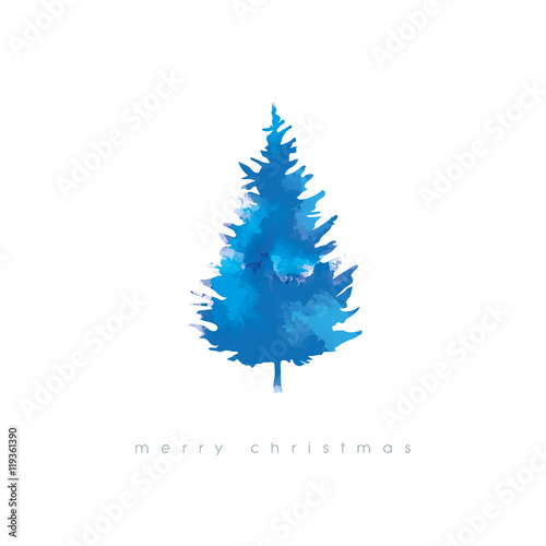 Christmas tree vector illustration with watercolor texture. Cold winter artistic xmas card template.
