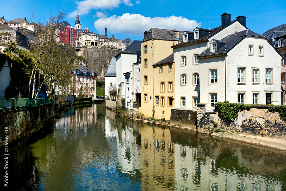 Scenic view of the Luxembourg City and the Alzette river