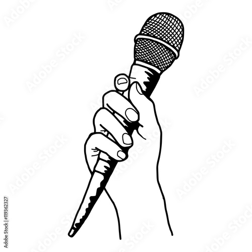 illustration vector doodle hand drawn of rough sketch hand holding retro microphone isolated on white 