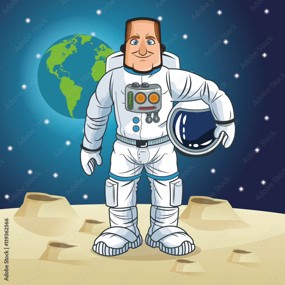 Astronaut man planet earth moon stars spaceman cosmonaut space cartoon  icon. Colorful design. Vector illustration Stock Vector | Adobe Stock