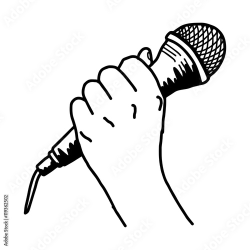 illustration vector doodle hand drawn of rough sketch hand holding wired microphone isolated on white 