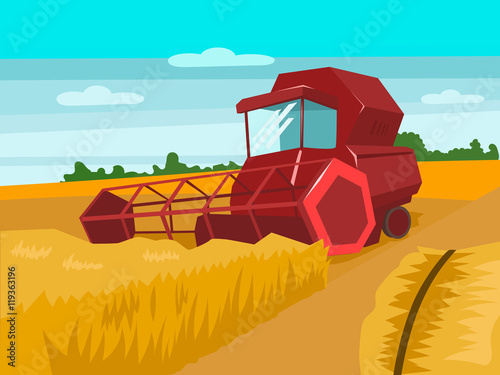 Harvester gather wheat cartoon vector illustration