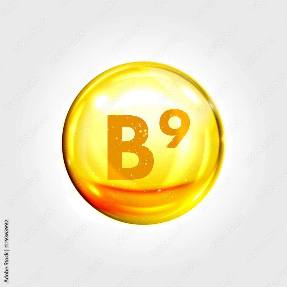 Vitamin B9 gold icon. Folic acid pill capsule Stock Vector Adobe Stock