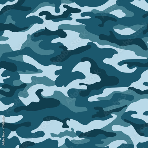 Military camouflage seamless pattern, blue colors. Vector illustration