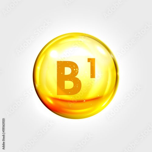 Vitamin B1 gold icon. Thiamine drop pill capsule