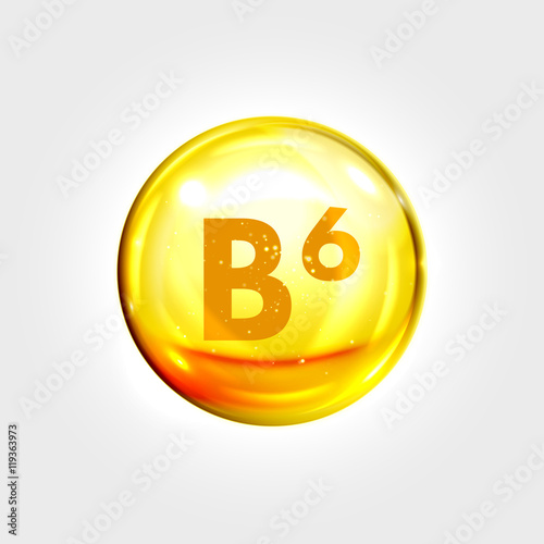 Vitamin B6 gold icon. Pyridoxine drop pill capsule