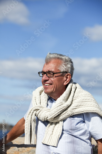 Senior man looking away, Grundsund, Bohuslan, Sweden