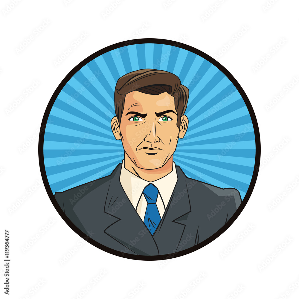 businessman man male suit cartoon pop art comic retro icon. Colorful