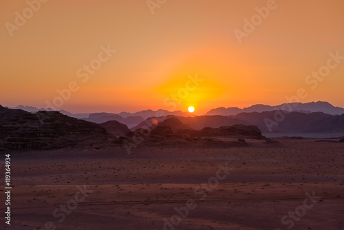 Wadi Rum desert at sunset, Jordan