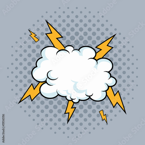cloud thunder explosion cartoon pop art comic retro communication icon. Colorful pointed design. Vector illustration