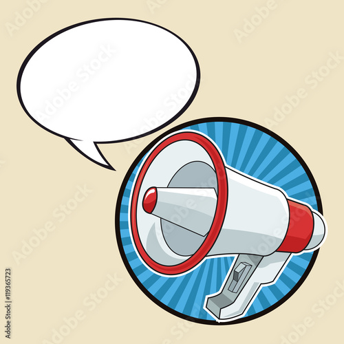 bubble speach message megaphone cartoon pop art comic retro communication icon. Colorful design. Vector illustration