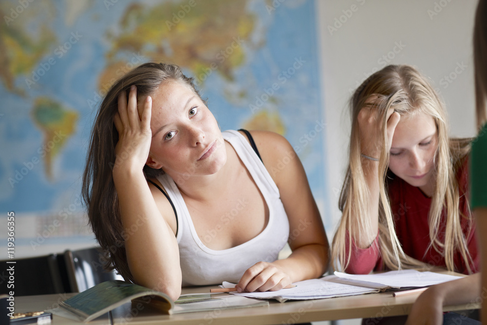 Teenage girls in classroom, Stockholm, Sweden Teenage girls in classroom, Stockholm, Sweden