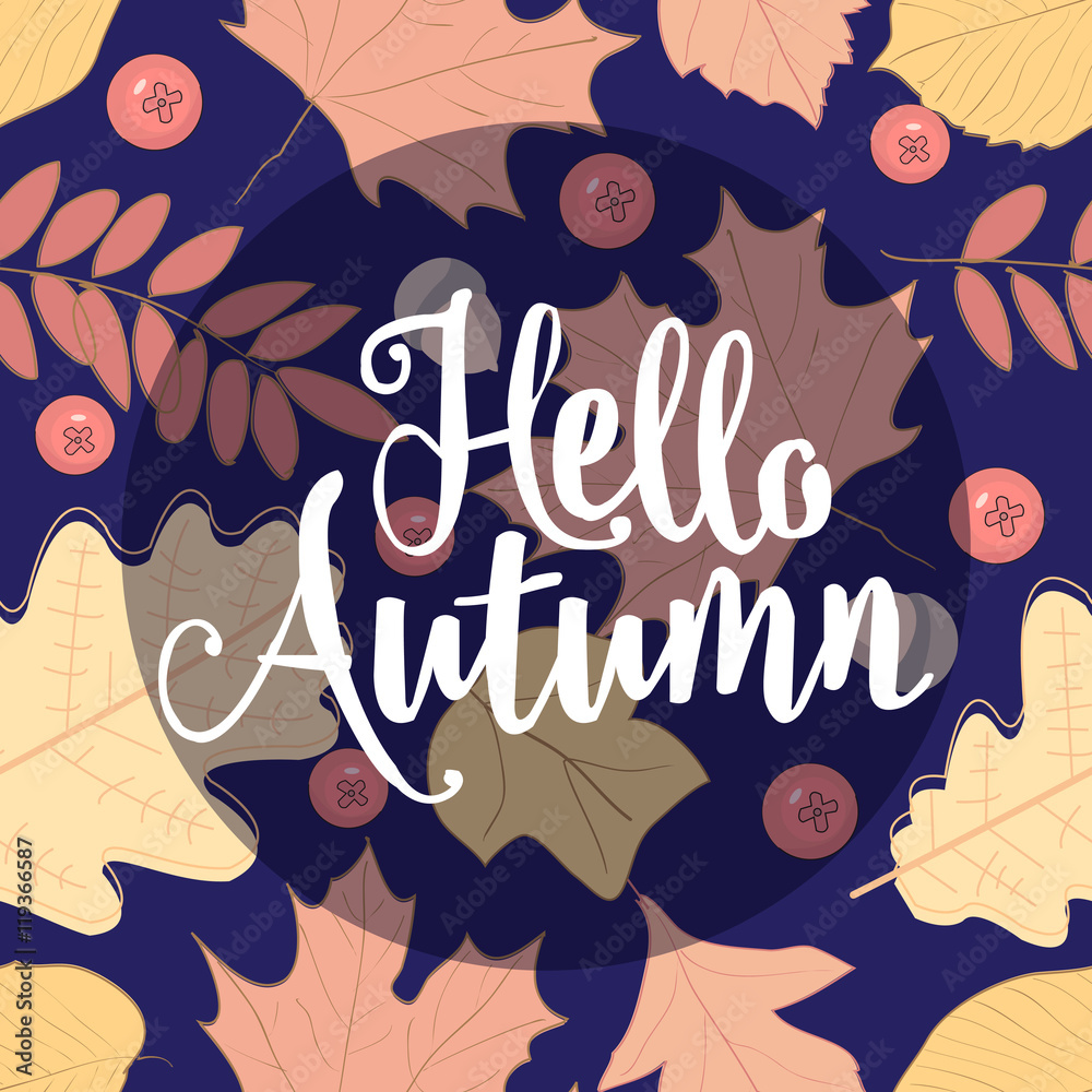 Autumn seamless pattern with leaf, The inscription, the letterin