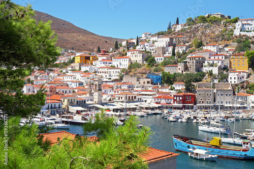 Picturesque View at the Port Town of Hydra Island in Greece © SIAATH